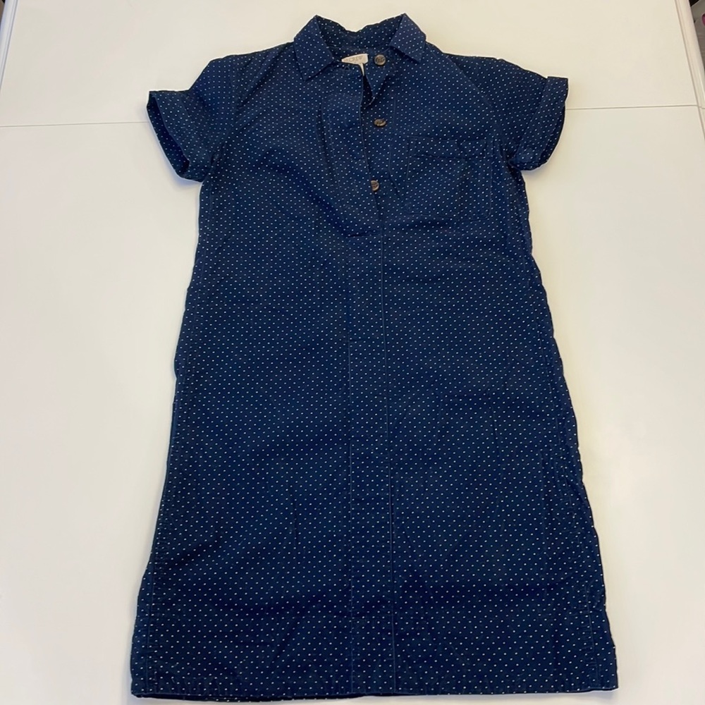 J.Crew Factory - A-Line Dress - xxs - Navy w white polka dots - skinny corduroy
